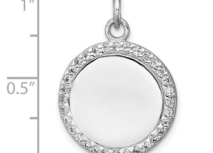Sterling Silver Rhodium-plated Polished CZ Engraveable Circle Pendant (Style QC11543)