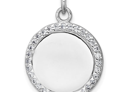 Sterling Silver Rhodium-plated Polished CZ Engraveable Circle Pendant (Style QC11543)