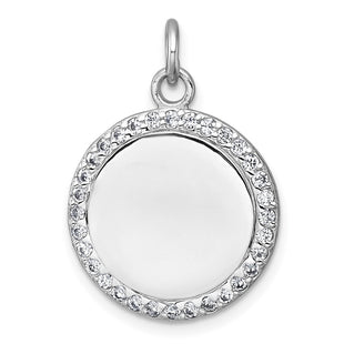 Sterling Silver Rhodium-plated Polished CZ Engraveable Circle Pendant (Style QC11543)