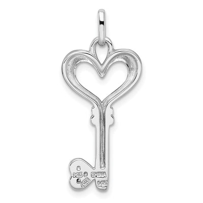 Sterling Silver Rhodium-plated with 14K Accent Polished CZ Heart Key Pendant