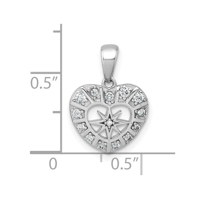 Sterling Silver Rhodium-plated Polished CZ Star in Heart Pendant