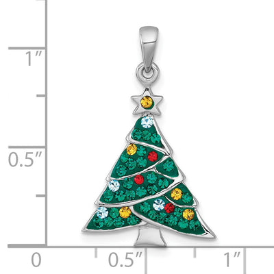 Sterling Silver Rhodium-plated Polished Green/Yellow/Red/Blue Crystal Christmas Tree Charm