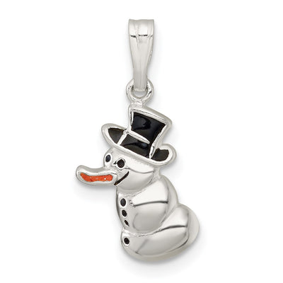 Sterling Silver Polished and Enameled Snowman Charm