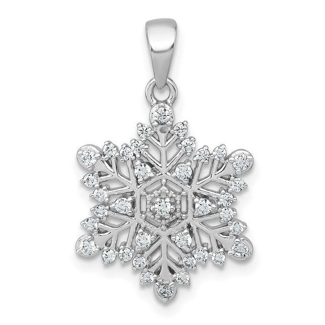 Sterling Silver Rhodium-plated Polished CZ Snowflake Pendant, 22.3 x 18.5mm
