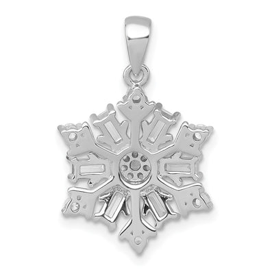 Sterling Silver Rhodium-plated Polished CZ Snowflake Pendant, 22.8 x 16.6mm