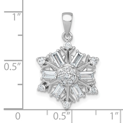 Sterling Silver Rhodium-plated Polished CZ Snowflake Pendant, 22.8 x 16.6mm