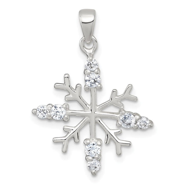 Sterling Silver Polished CZ Snowflake Pendant, 25.4 x 20.7mm