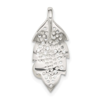 Sterling Silver Polished CZ and Acrylic Pearl on Leaf Chain Slide Pendant