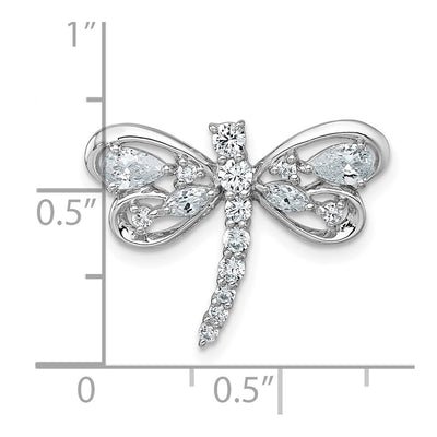 Sterling Silver Rhodium-plated Polished CZ Dragonfly Chain Slide Pendant