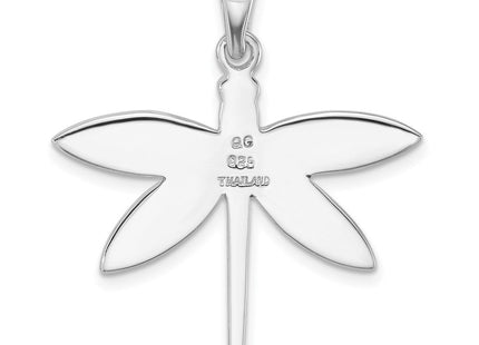 Sterling Silver Rhodium-plated Polished Abalone Dragonfly Pendant (Style QC11573)