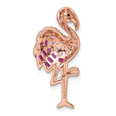 Sterling Silver Rose-tone CZ and Corundum Flamingo Chain Slide Pendant