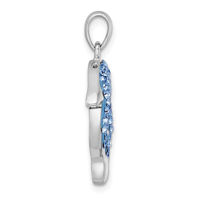 Sterling Silver Rhodium-plated Polished Blue and Black Crystal Dolphins Heart Shape Pendant