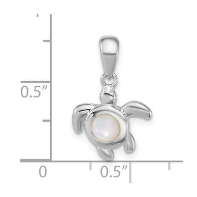 Sterling Silver Rhodium-plated Polished Mother of Pearl Turtle Pendant