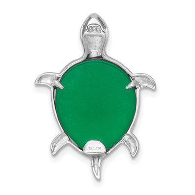 Sterling Silver Rhodium-plated Polished Dyed Jade Quartz Turtle Chain Slide Pendant