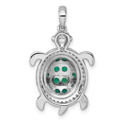 Sterling Silver White and Black Rhodium-plated White and Green CZ Turtle Pendant