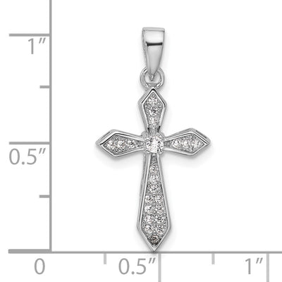 Sterling Silver Rhodium-plated CZ Polished Pointed Cross Pendant