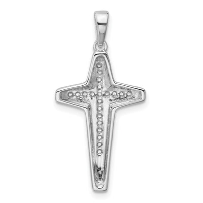 Sterling Silver Rhodium-plated CZ Polished Cross Pendant, 30.4 x 15.2mm