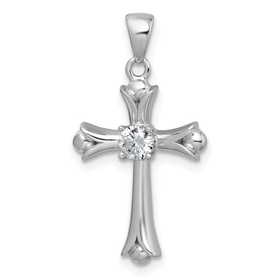 Sterling silver cubic zirconia fleur de lis pendant