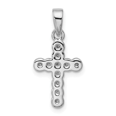Sterling Silver Rhodium-plated CZ Polished Cross Pendant, 22.7 x 10.7mm