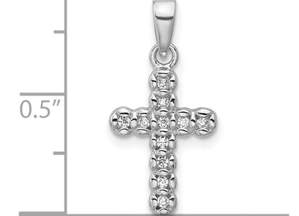 Sterling Silver Rhodium-plated CZ Polished Cross Pendant (Style QC11618)