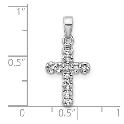 Sterling Silver Rhodium-plated CZ Polished Cross Pendant, 22.7 x 10.7mm