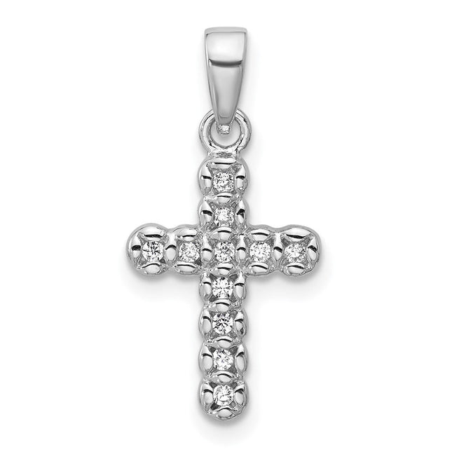 Sterling Silver Rhodium-plated CZ Polished Cross Pendant, 22.7 x 10.7mm