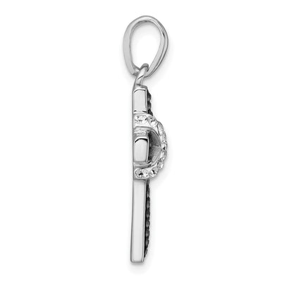 sterling Silver Rhodium-plated Black And White Crystal -X- Cross Pendant