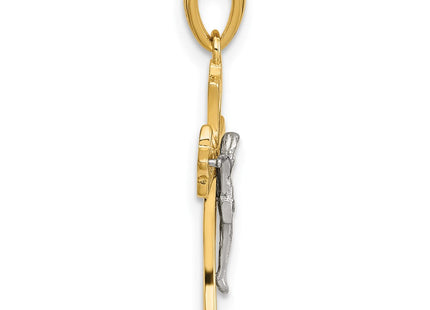 Sterling Silver Gold-tone and Rhodium-plated Polished Crucifix Cross Pendant (Style QC11654)