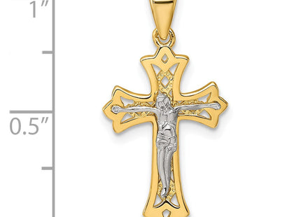 Sterling Silver Gold-tone and Rhodium-plated Polished Crucifix Cross Pendant (Style QC11654)