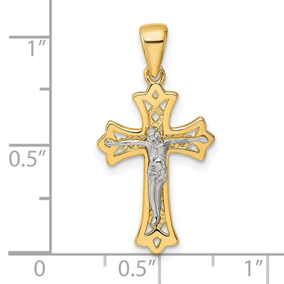 Sterling Silver Gold-tone and Rhodium-plated Polished Crucifix Cross Pendant, 27.6 x 13.7mm
