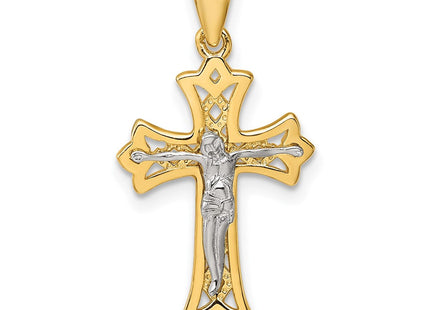 Sterling Silver Gold-tone and Rhodium-plated Polished Crucifix Cross Pendant (Style QC11654)