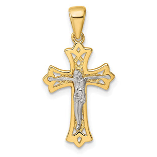 Sterling Silver Gold-tone and Rhodium-plated Polished Crucifix Cross Pendant (Style QC11654)