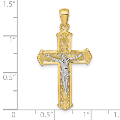 Sterling Silver Gold-tone and Rhodium-plated Polished Crucifix Cross Pendant, 35.3 x 18.8mm
