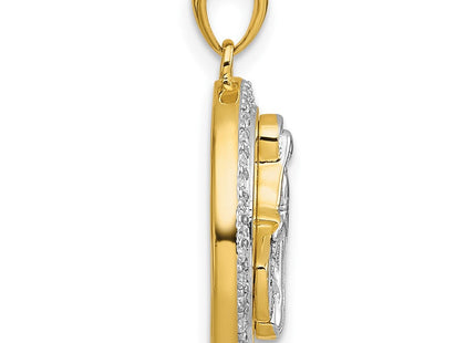 Sterling Silver Gold-tone and Rhodium-plated Polished Miraculous Medal Pendant (Style QC11657)