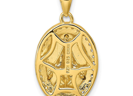 Sterling Silver Gold-tone and Rhodium-plated Polished Miraculous Medal Pendant (Style QC11657)