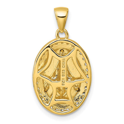 Sterling Silver Gold-tone and Rhodium-plated Polished Miraculous Medal Pendant, 23.6 x 13.8mm