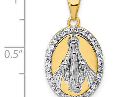 Sterling Silver Gold-tone and Rhodium-plated Polished Miraculous Medal Pendant (Style QC11657)