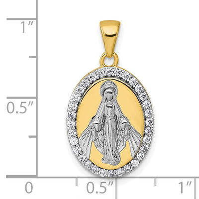 Sterling Silver Gold-tone and Rhodium-plated Polished Miraculous Medal Pendant, 23.6 x 13.8mm