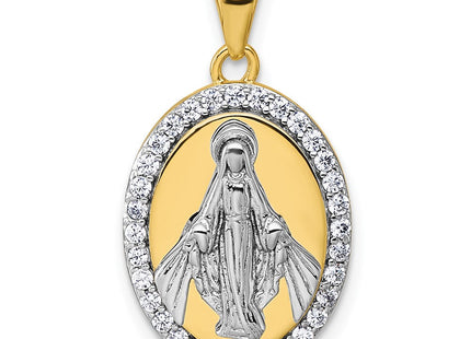 Sterling Silver Gold-tone and Rhodium-plated Polished Miraculous Medal Pendant (Style QC11657)