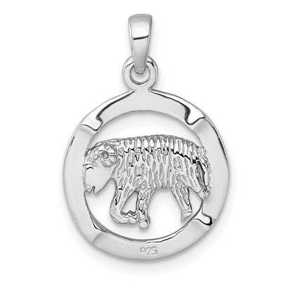 Sterling Silver Rhodium-plated Polished Reversible Aries Ram in Circle Zodiac Pendant