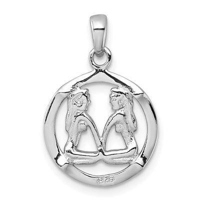 Sterling Silver Rhodium-plated Polished Reversible Gemini Twins in Circle Zodiac Pendant