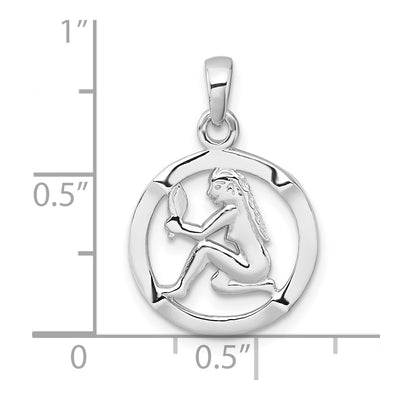 Sterling Silver Rhodium-plated Polished Reversible Virgo in Circle Zodiac Pendant