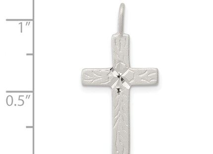 Sterling Silver Diamond -Cut Cross Pendant, 30 x 15mm