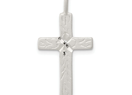 Sterling Silver Diamond -Cut Cross Pendant, 30 x 15mm