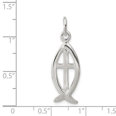 Sterling Silver Ichthus Fish Cross Charm, 27 x 11mm