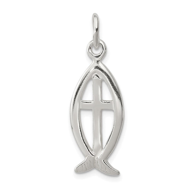 Sterling Silver Ichthus Fish Cross Charm, 27 x 11mm
