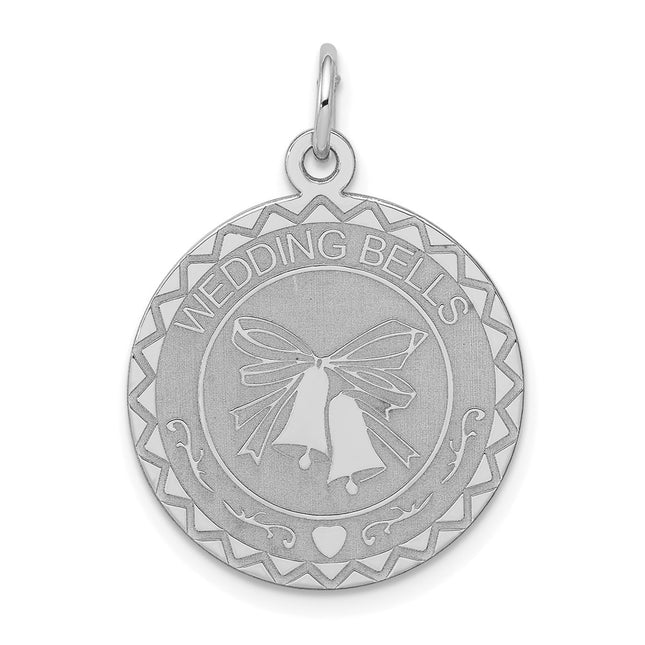 Sterling Silver Rhodium-plated Wedding Bells Disc Charm, 27 x 20mm