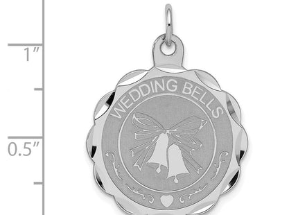 Sterling Silver Rhodium-plated Wedding Bells Disc Charm (Style QC2079)