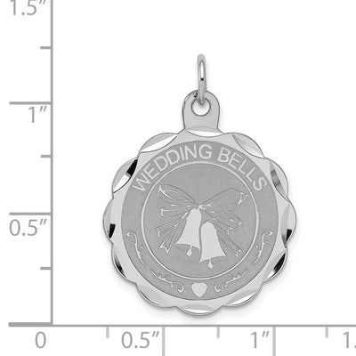 Sterling Silver Rhodium-plated Wedding Bells Disc Charm, 30 x 23mm