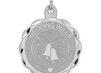Sterling Silver Rhodium-plated Wedding Bells Disc Charm (Style QC2079)
